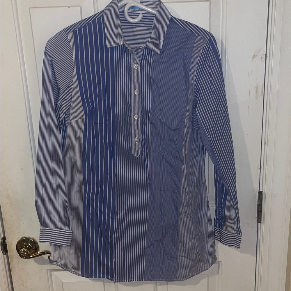 J. McLaughlin Navy and White Striped Women’s Shirt